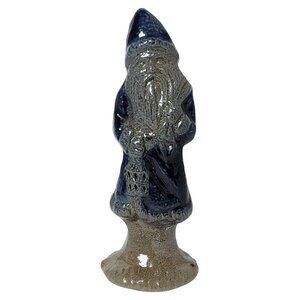 Vintage 1987 Rowe Pottery Works 3.5" Salt Glazed Blue Christmas Ornament Santa